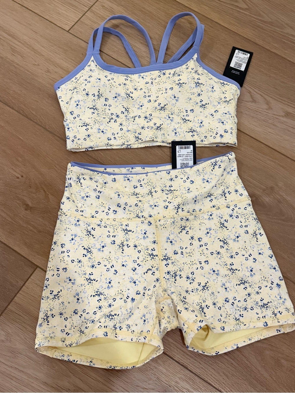 Fabletics Yellow Floral Sports Bra and Shorts Set